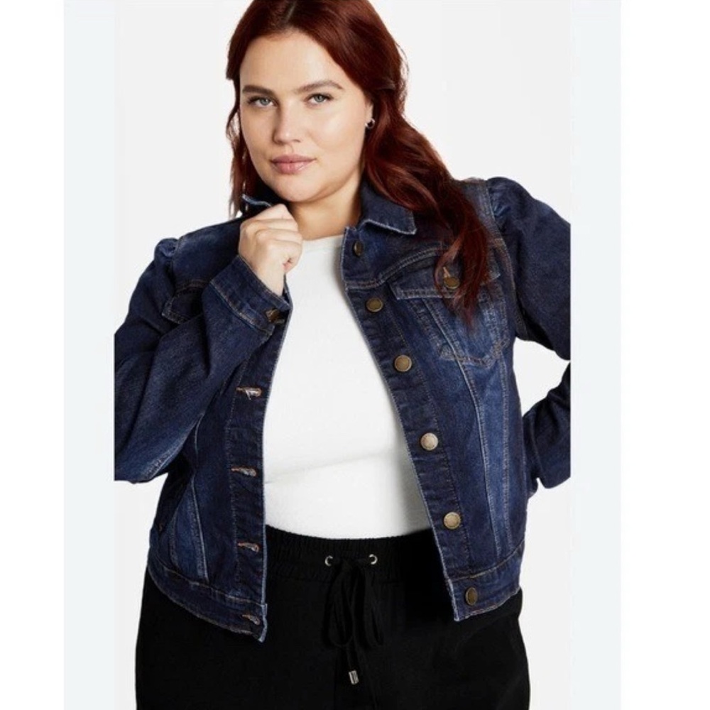 City Chic‎ Womens Plus Size 20 Kira Denim Jacket Dark Wash Blue Cropped NWT Boho